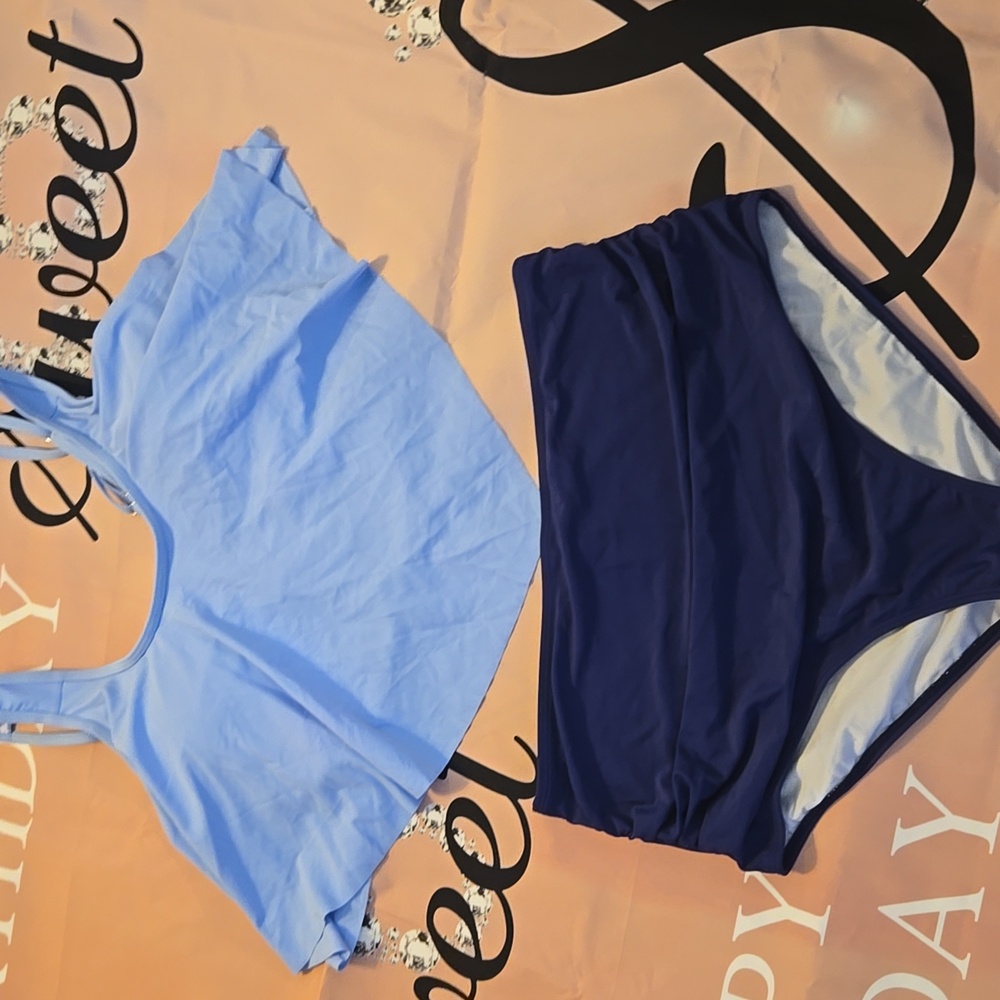 ☆Blue Ruffled Tankini Set XL - Picture 2 of 5